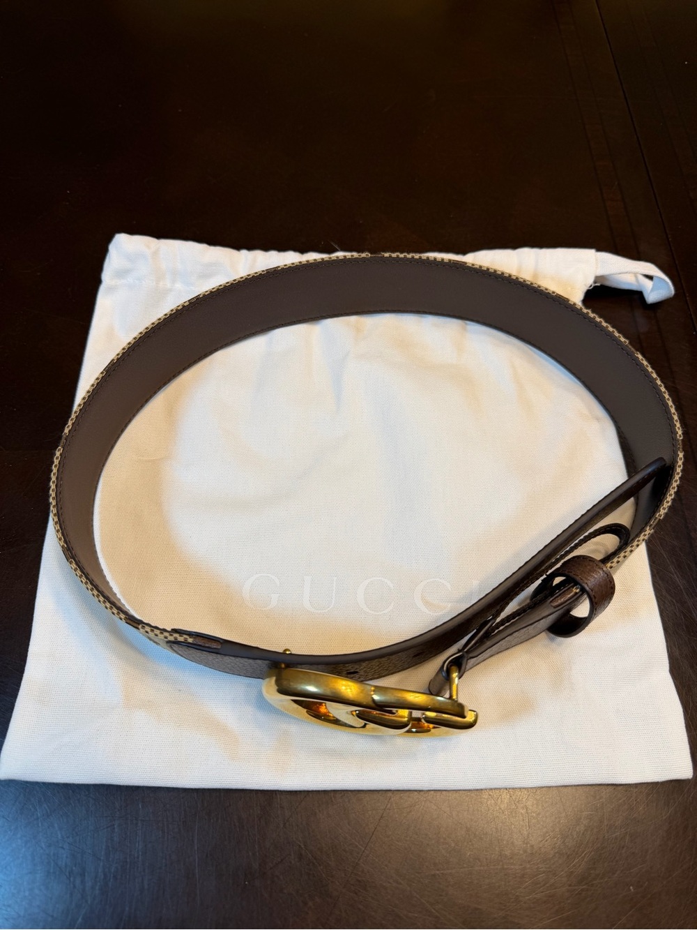 New Gucci GG Supreme Jumbo Logo Belt Brown Size 46 / 115 cm Fits Waist 42 - 46 - Picture 5 of 13